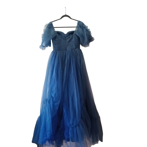 Ruffles Tulle Ball Gowns Off Shoulder Dresses 2024 Long Strapless Navy Blue - Picture 2 of 11